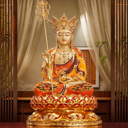 台湾纯铜贴金地藏王菩萨像铜雕地藏菩萨佛像家用供奉娑婆三圣摆件 - 图2