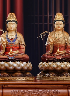 圆通纯铜太古彩观音菩萨佛像摆件