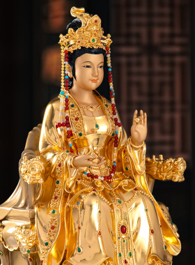 贴金女娲娘娘神像客厅摆件纯铜