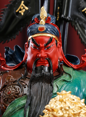纯铜彩绘关公神像武财神招财摆件
