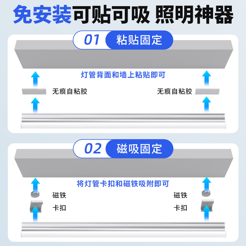 led灯条书桌灯管直插式护眼免安装学习插座宿舍墙壁台灯专用卧室 - 图3