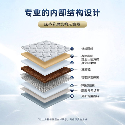 爱舒床垫3E椰棕床垫棕垫高硬护脊护腰席梦思弹簧床垫1.51.8米舒情 - 图2