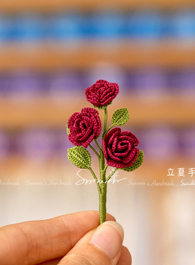 跨境亚马逊微钩手工编织蕾丝线立体红玫瑰项链小众设计文艺