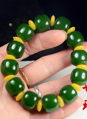 天然和田玉手串碧玉财源滚滚来老