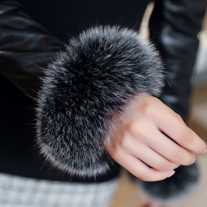 纯莉兰狐狸毛拼接皮袖女冬配打底衫 纯莉兰毛针织衫