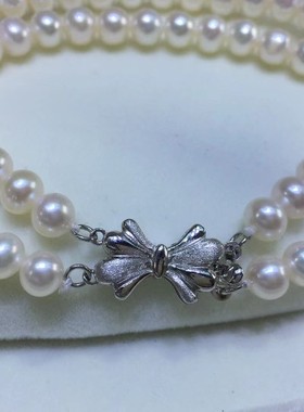 纯银蝴蝶扣双排手链5.5-6mm无核天然淡水珍珠近圆强光几乎无瑕