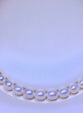 7-8mm极光无暇天然淡水珍珠项链锁骨链小米形椭圆高性价比百搭特