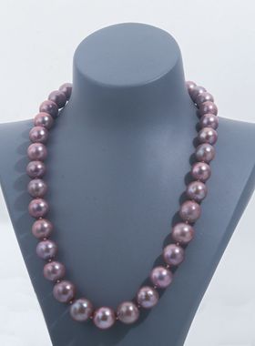 10-13mm紫色爱迪生天然淡水珍珠项链正圆微生长纹优雅经典气质款