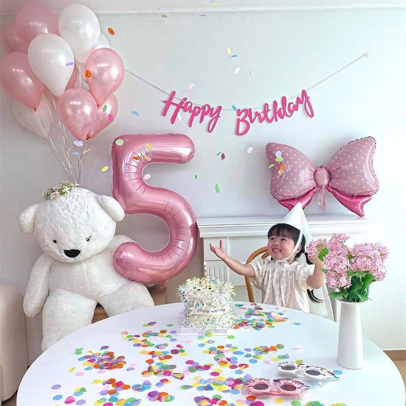 周岁女孩生日布置40寸大号粉色数字气球儿童宝宝派对拍照场景装饰