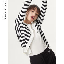 Rhine 2022 Autumn Winter New Brief About 100 Hitch Slim Fur Knit Cardiovert Black And White Striped Knit Cardiovert