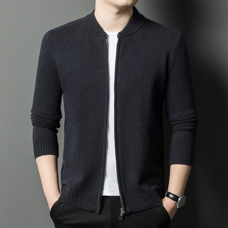 恒源祥高端羊毛衫男款秋冬保暖针织拉链开衫羊毛夹克衣服男士毛衣