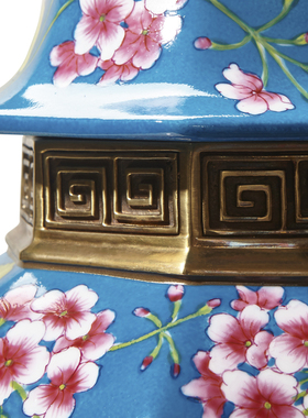 欧式风蓝色手工彩绘摆件储物罐