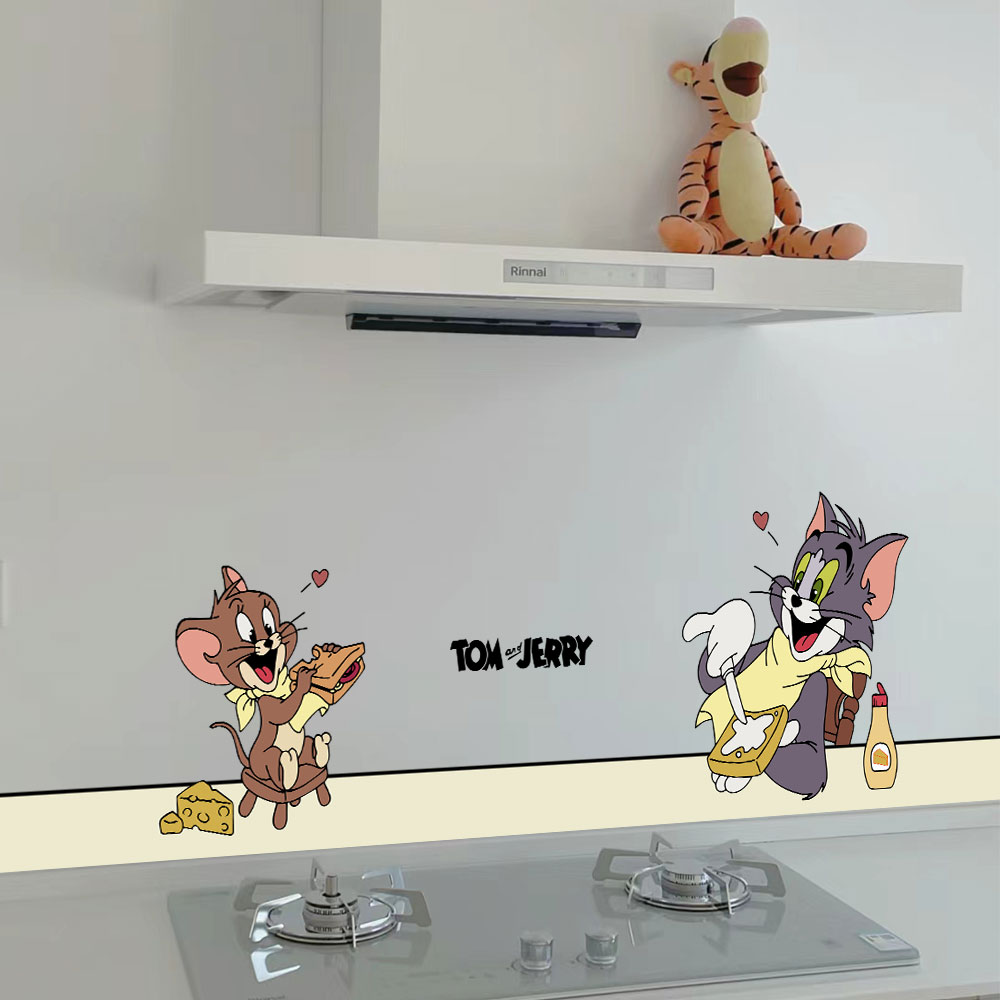 厨房防油烟贴纸灶台瓷砖保护膜耐高温油烟机墙面卡通猫和老鼠墙贴