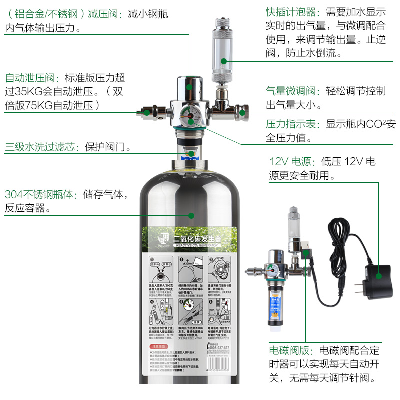 二氧化碳发生器钢瓶鱼缸专用水草co2发生细化草缸自制套装diy气瓶 - 图1