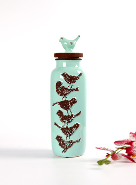 外贸做旧冰裂小鸟储物罐子花瓶糖果罐饼干罐摆件装饰品客厅