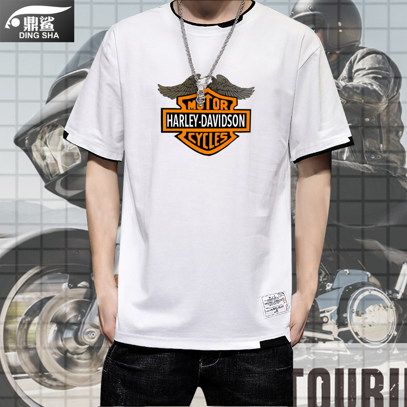 哈雷摩托车重机车周边假两件t恤衫 鼎鲨T恤
