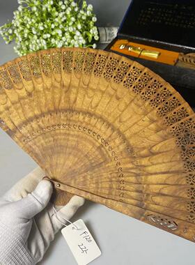 高端金丝楠水波纹镂空中国风汉服古装配饰木小叶桢楠扇子F120
