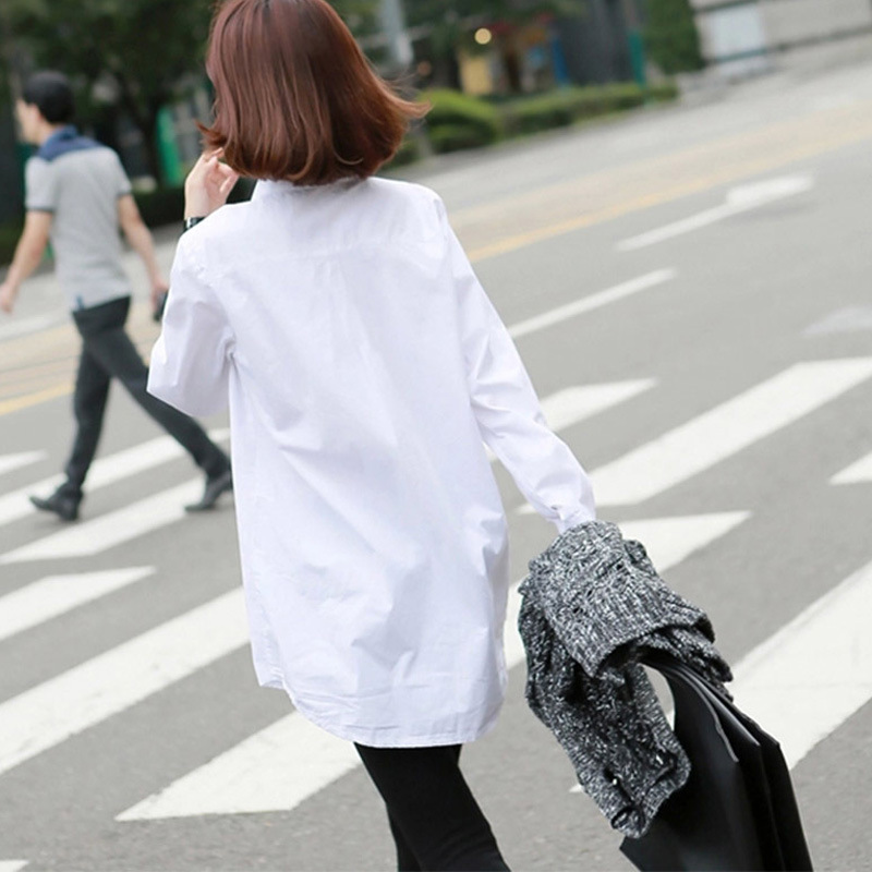 women spring autumn long loose slim plus size shirt - 图0