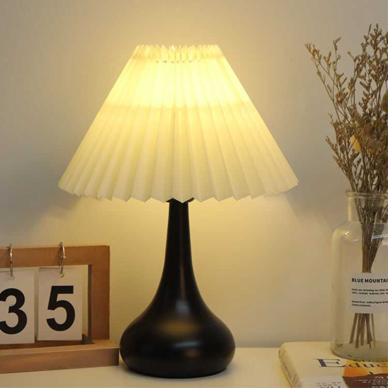 中古台灯北欧ins复古风百褶创意床头宿舍氛围卧室少女装饰小夜灯