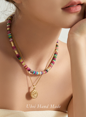 彩色高级小众设计叠戴串珠项链