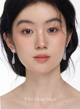 新中式天然玛瑙水滴耳钉女