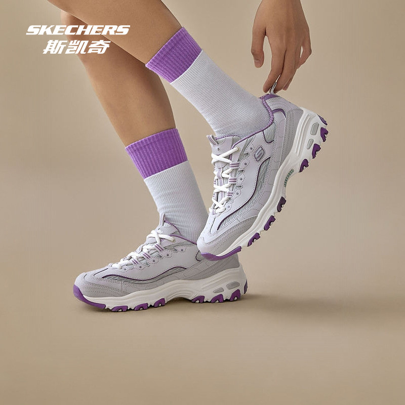 斯凯奇奶茶熊2025年春季新品女鞋复古经典老爹鞋运动休闲增高舒适