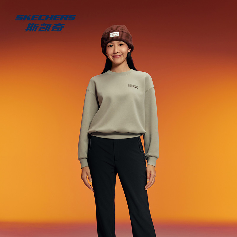 斯凯奇卫衣女秋冬新款圆领针织套头卫衣舒适打底运动长袖上衣,淘宝优惠券,粉丝福利购,淘宝优惠卷