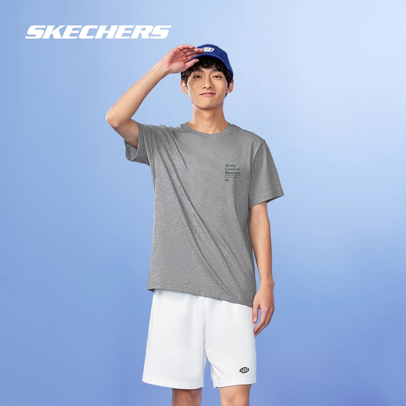 Skechers斯凯奇短袖短裤男女款吸湿速干运动T恤休闲百搭情侣短袖