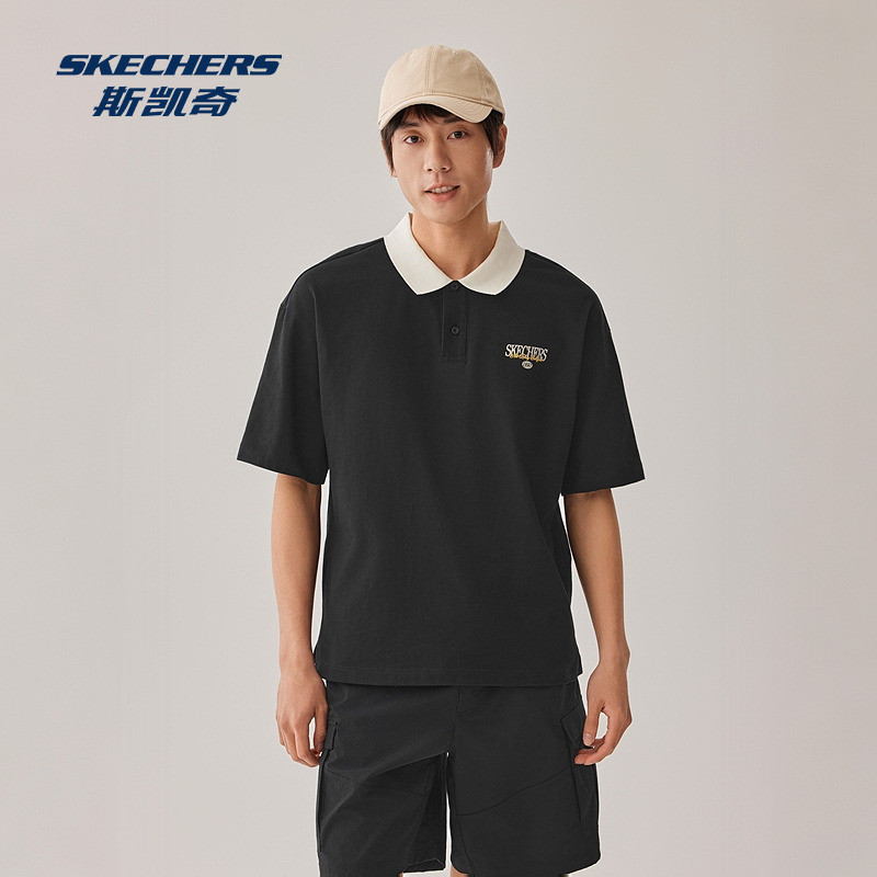 斯凯奇新品男子POLO短袖衫黑白简约运动休闲宽松舒适,淘宝优惠券,粉丝福利购,淘宝优惠卷