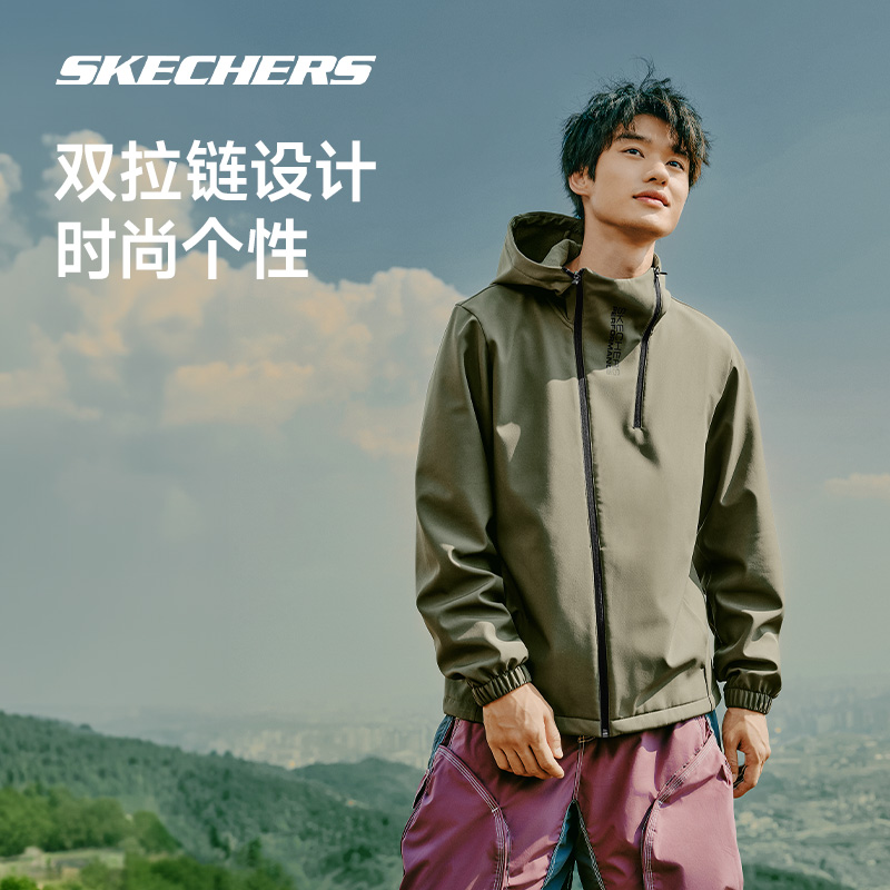 Skechers斯凯奇外套女子防风防泼水连帽情侣衣服男士保暖户外上衣