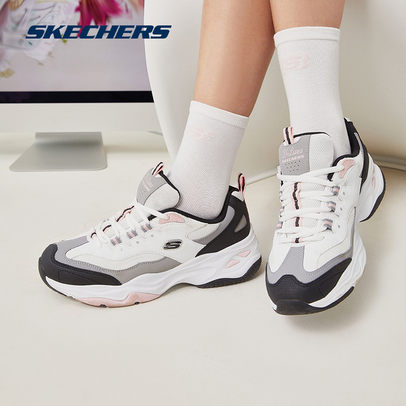 skechers春季女子复古黑白灰熊猫鞋 skechers运动老爹鞋