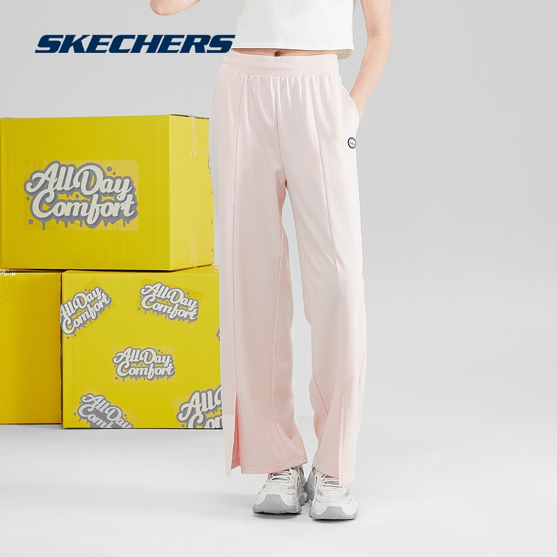 Skechers斯凯奇运动裤女宽松直筒长裤开叉凉感卫裤复古前卫百搭