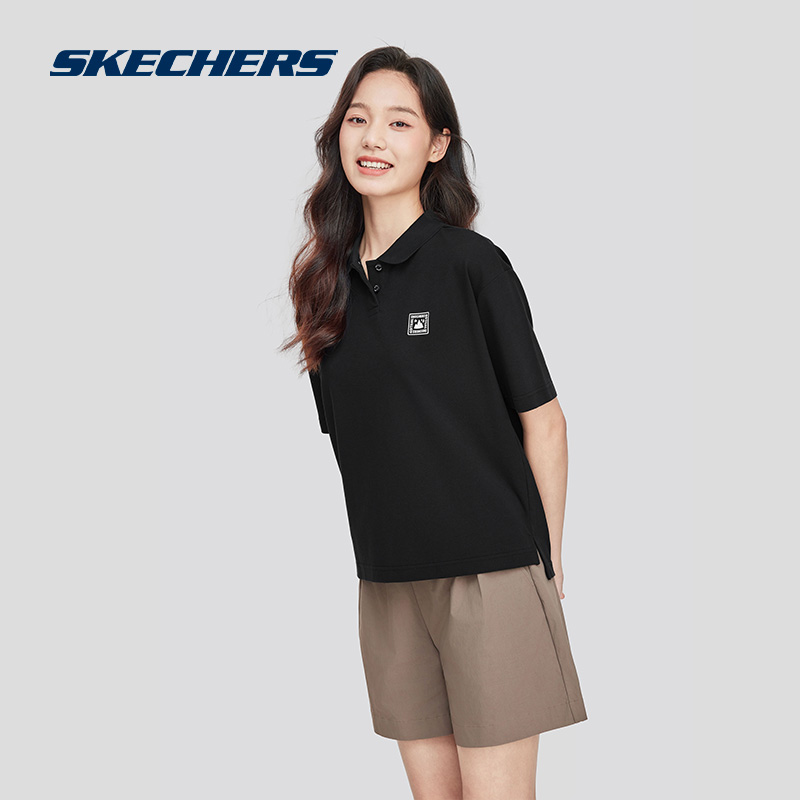 Skechers斯凯奇2024春季新品女款POLO衫吸湿速干宽松舒适短袖碳黑 - 图3