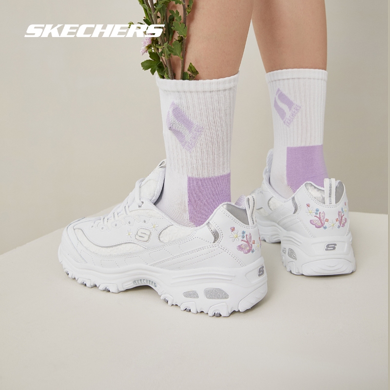 Skechers斯凯奇夏季女鞋新款小白鞋蕾丝透气运动鞋休闲黑白老爹鞋 - 图1