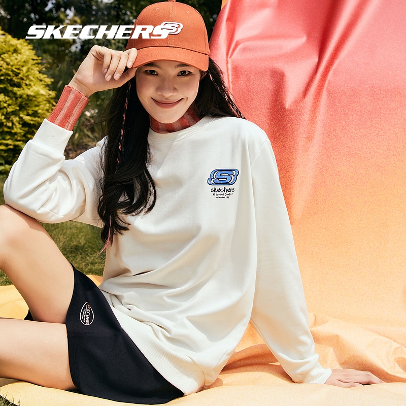 Skechers斯凯奇加绒圆领卫衣男女款情侣装外穿长袖上衣运动外套-图3