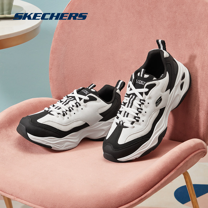 skechers春季男子复古黑白灰熊猫鞋 skechers运动老爹鞋