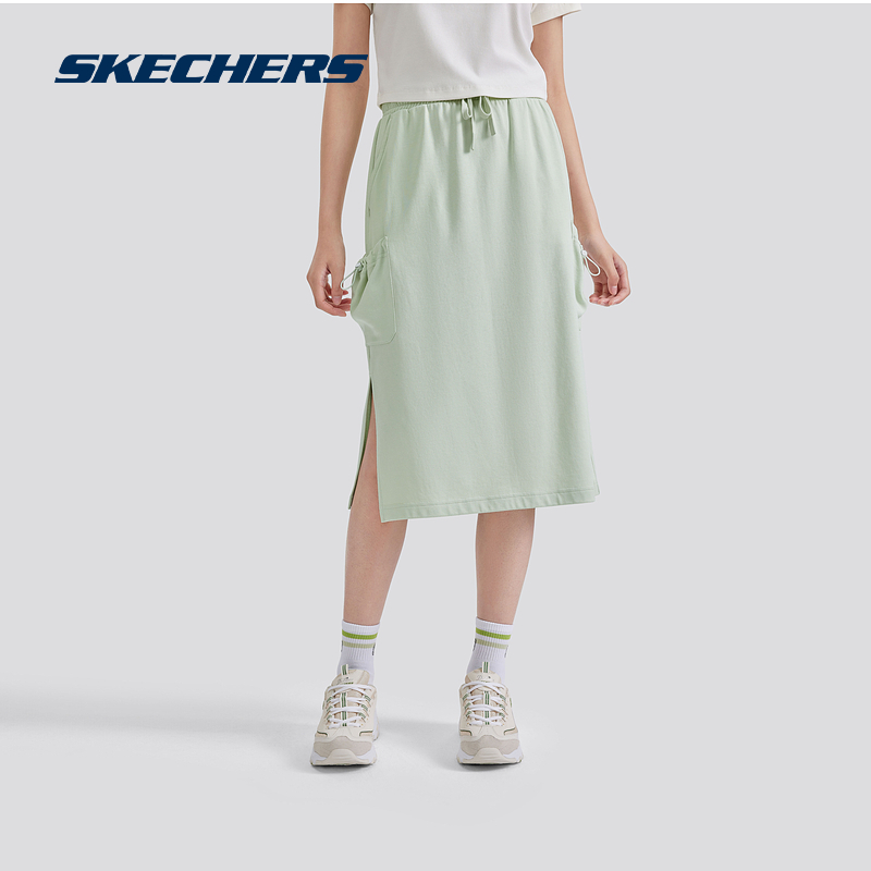 Skechers斯凯奇2024新款女款运动半身裙凉感舒适针织中裙休闲百搭