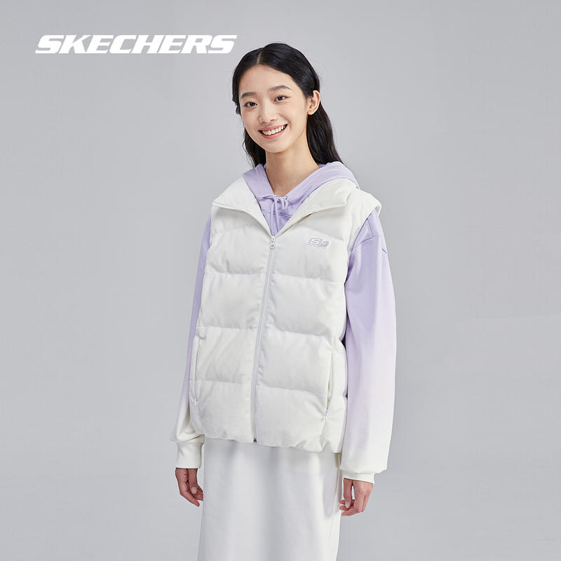 【赵露思同款】Skechers斯凯奇羽绒马甲女灯芯绒背心设计感百搭衣 - 图3