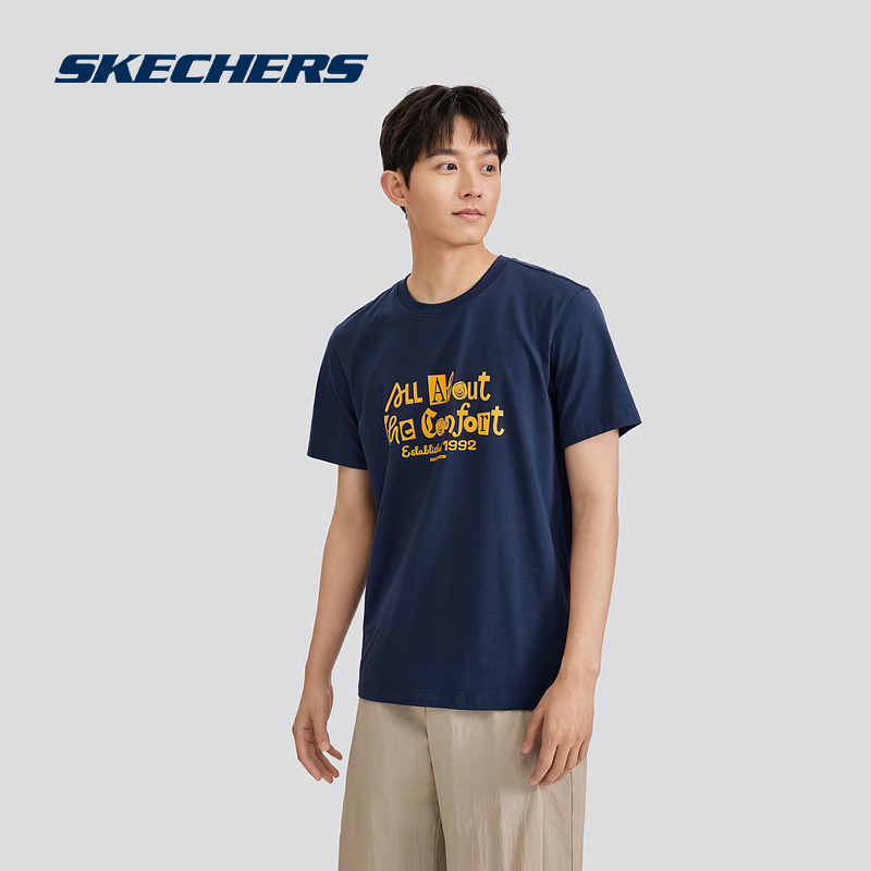 Skechers斯凯奇2024夏季男女款运动T恤圆领短袖吸湿速干情侣上衣 - 图2