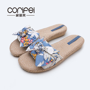 CORIFEI家丽芙 亚麻拖鞋女夏季居家用四季室内高级感防滑厚底春秋