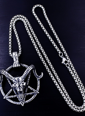 复古暗黑风恶魔撒旦山羊五角星不锈钢项链男士嘻哈穿搭饰品