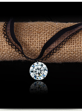 原宿蕾丝夜店黑色超闪锆石锁骨链