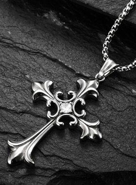 复古吊坠哥特风项链镶钻十字架