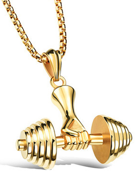健身杠铃男士钛钢项链吊坠