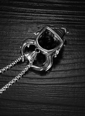 饰品复古般若面具朋克不锈钢吊坠项链 个性时尚 毛衣链