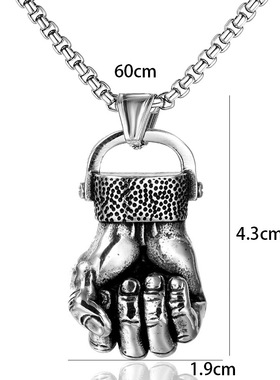 欧美饰品朋克风钛钢拳头吊坠项链