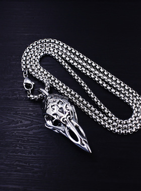 跨境热销新品男士乌鸦骷髅造型复古百搭男女款项链个性男饰品吊坠