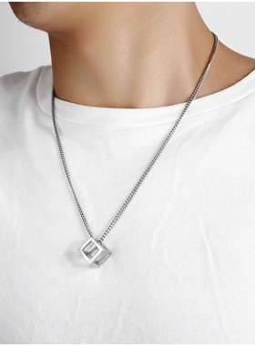 欧美立体魔方钛钢男士学生吊坠