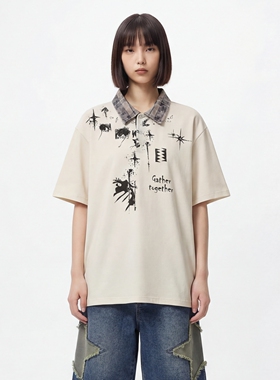 适合夏天撞色泼墨POLO衫短袖T恤