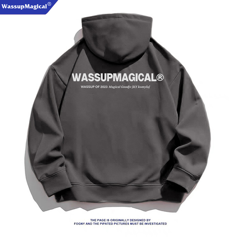 WassupMagical潮牌别致印花连帽卫衣男生加绒加厚秋冬季宽松上衣 - 图1